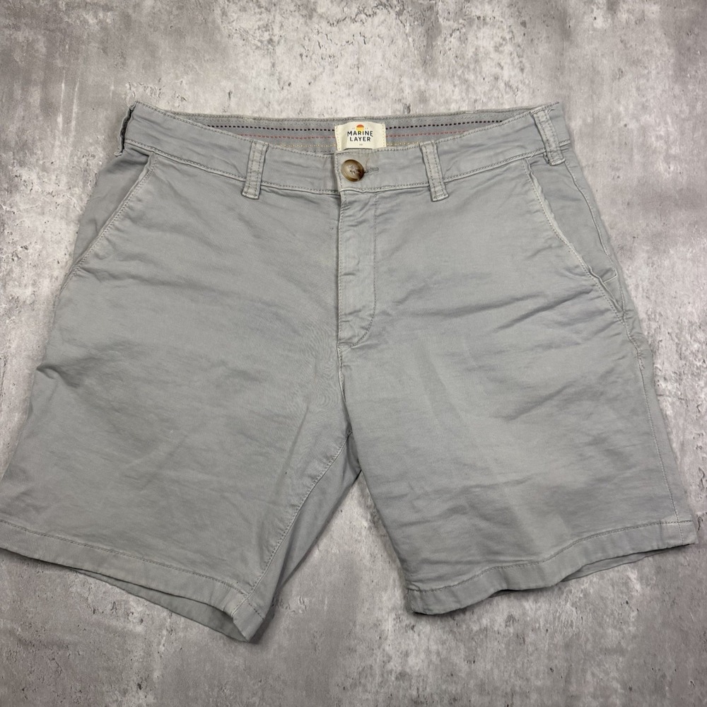 Marine Layer Men's Light Gray Casual Cotton Flat Front Chino Shorts Size 30